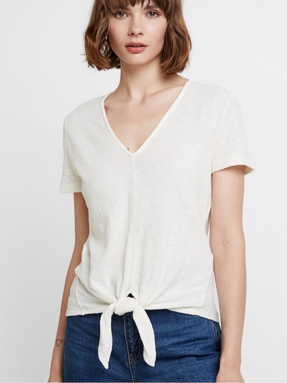 Madewell Texture + Thread cream V-Neck Tie-Front Top